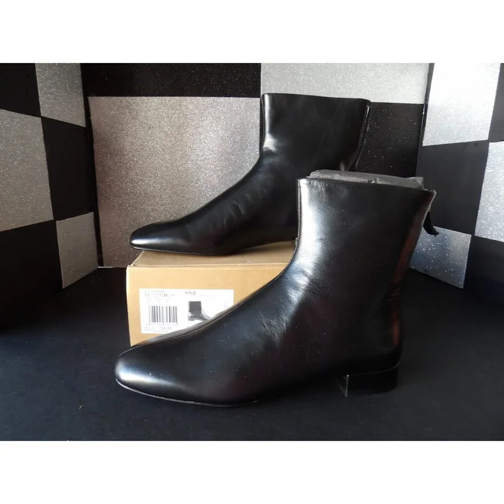 MANGO Clue 619 Leather Ankle Boots - Black (Size US Women's 9)